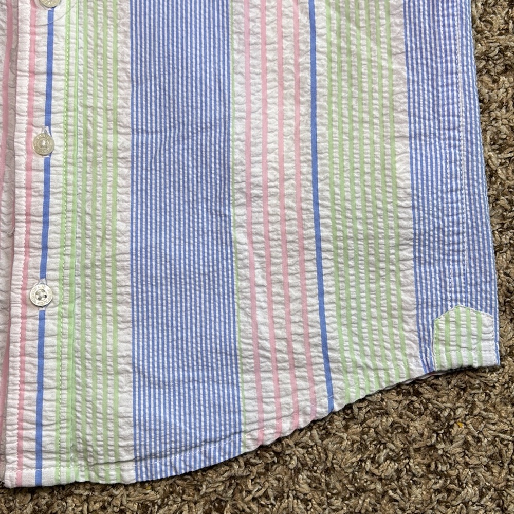 Janie and Jack Pastel Stripe Button-Down Shirt - Blue, Pink, Green, White - Picture 3 of 6